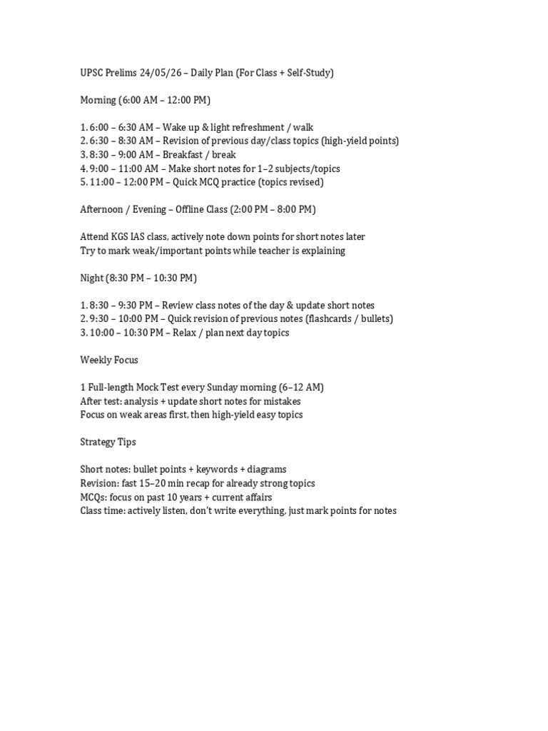 UPSC Prelims Daily Plan | PDF