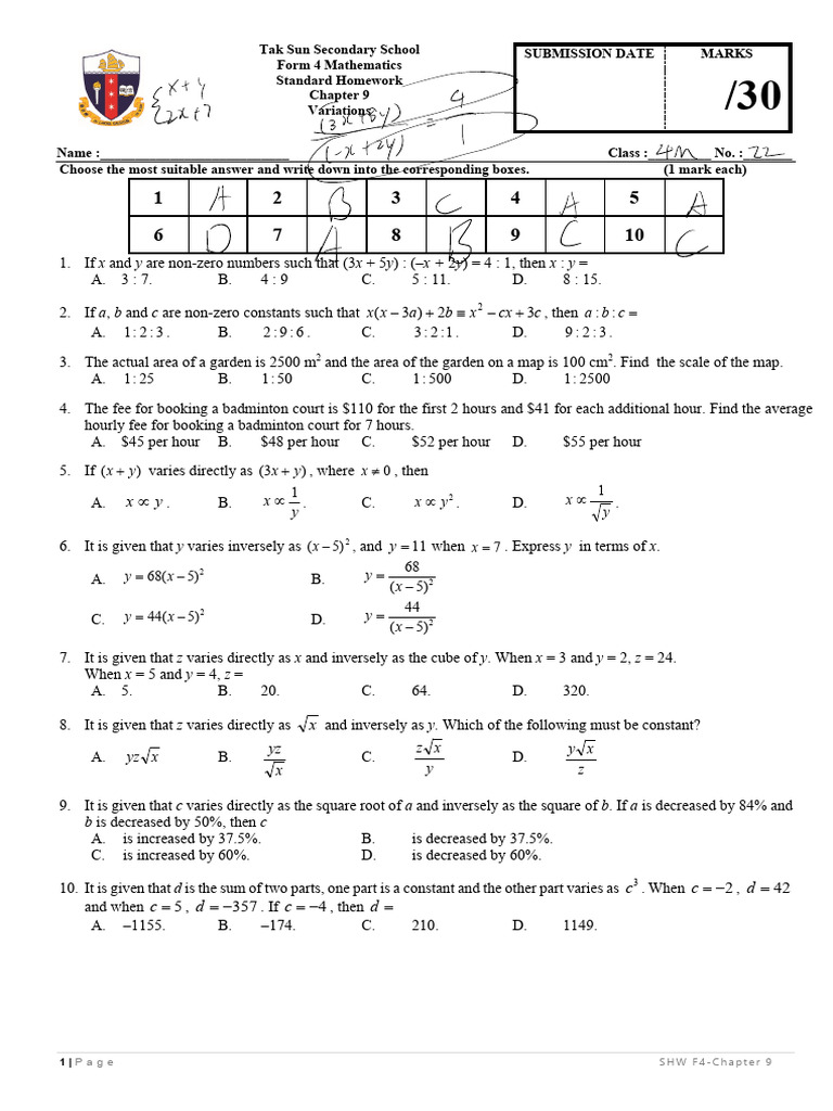 F4 Math Chapter 9 SHW (Questions) | PDF | Chess Openings | Chess