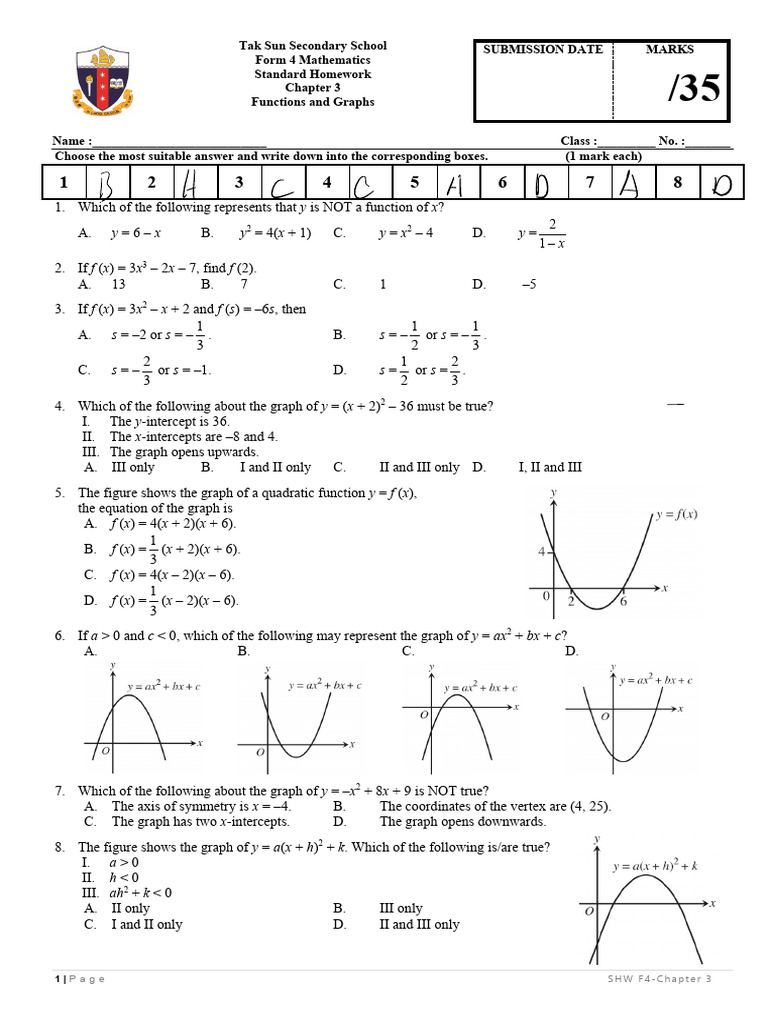 F4 Math Chapter 3 SHW (Questions) | PDF | Mathematics