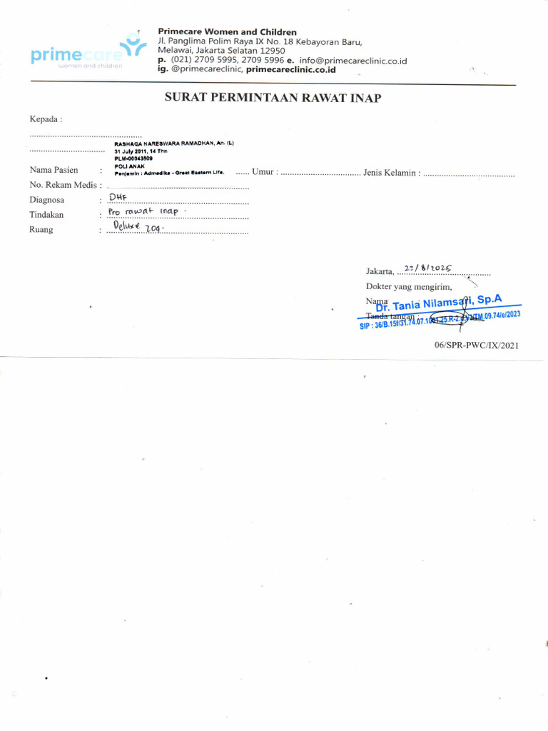 Surat Pengantar Ranap | PDF