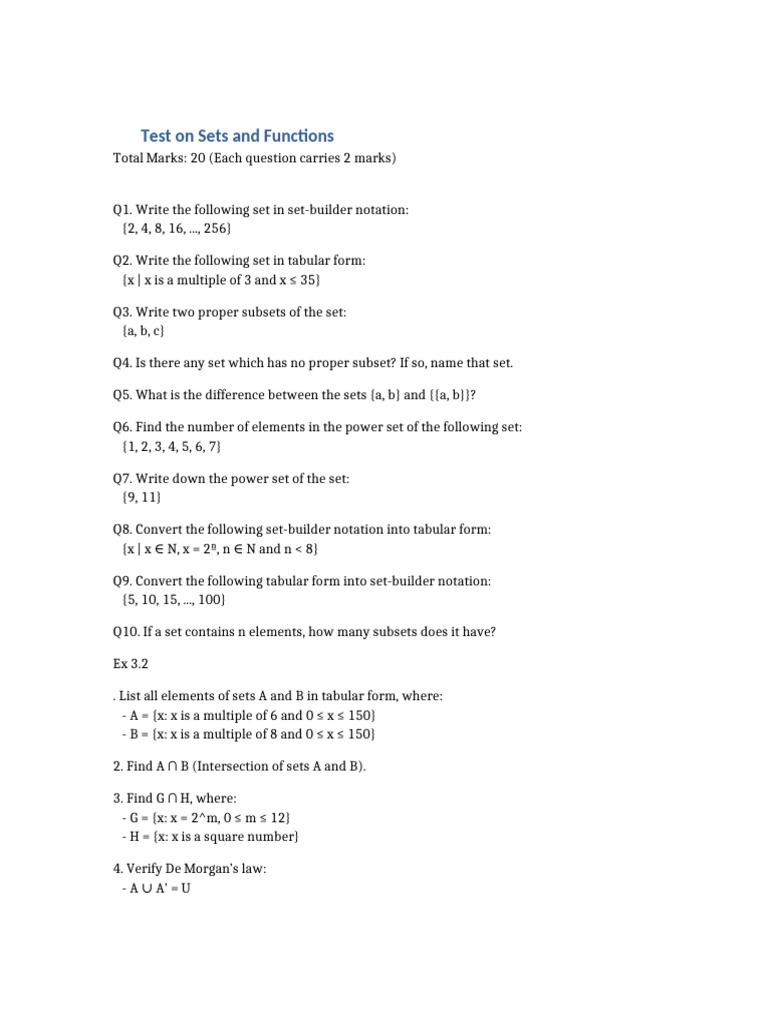 Sets Test | PDF