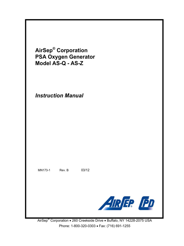 AirSep PSA Oxygen Generator Manual | PDF | Valve | Pressure Measurement
