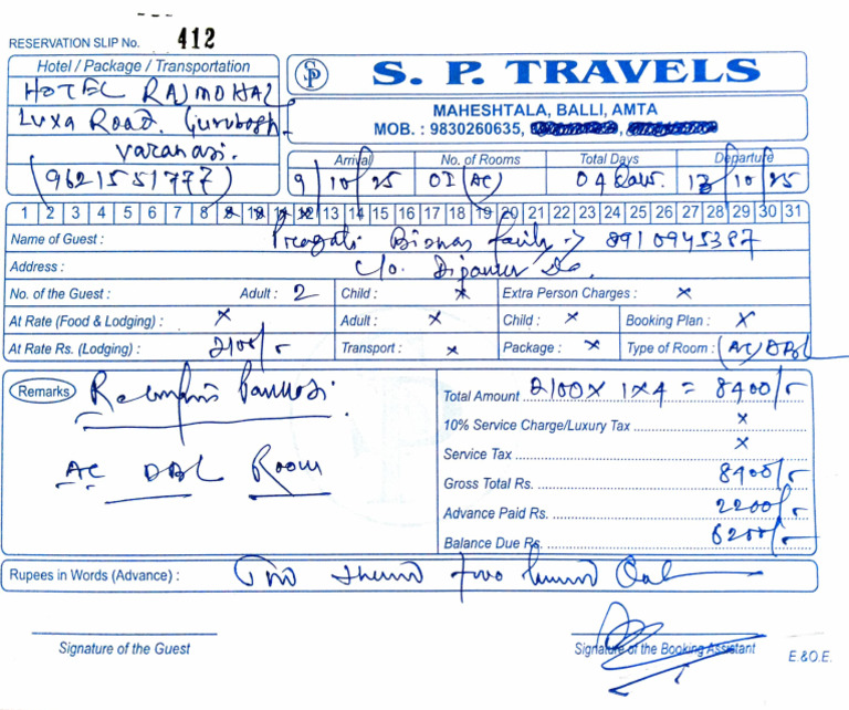 Hotel Reservation Slip Template | PDF