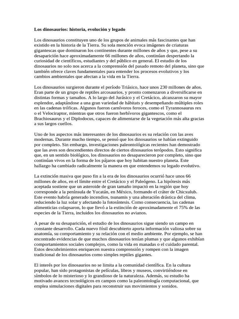 Historia y legado de los dinosaurios | PDF | Dinosaurios | Paleontología