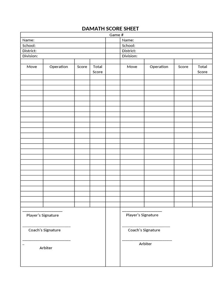 DAMATH Score Sheet Template | PDF
