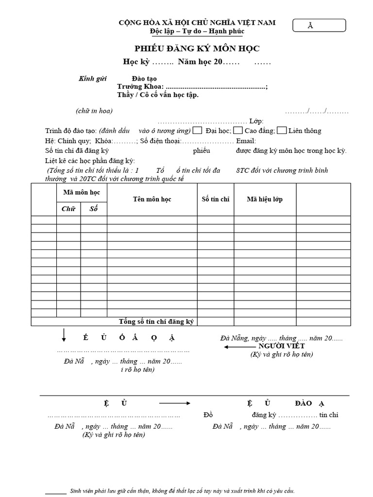 So Tay Dang Ky Tin Chi | PDF
