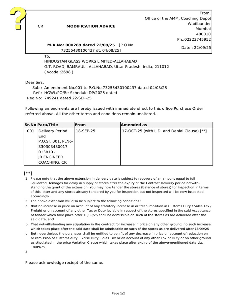 Modification Advice: Page 1/2 | PDF | Business | Government