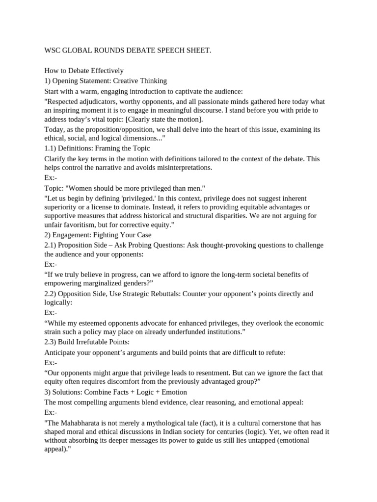 WSC Global Rounds Debate | PDF | Body Language