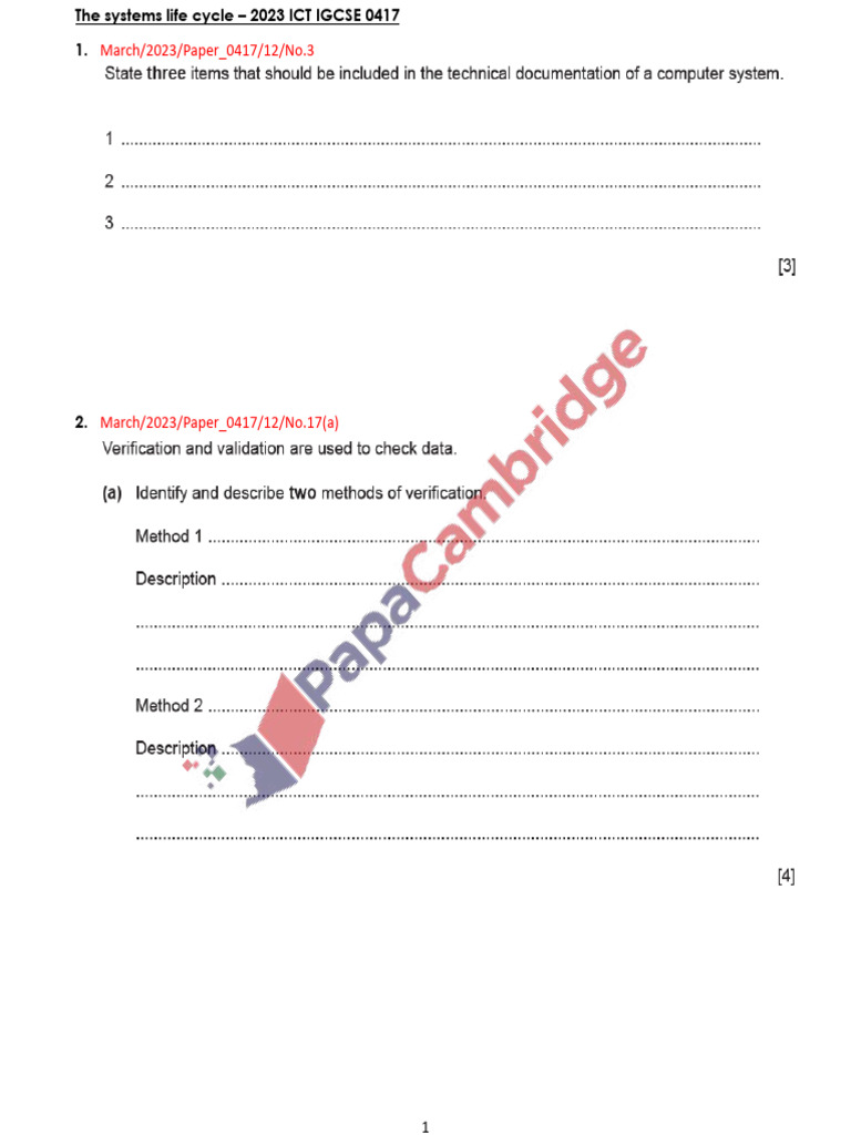ICT IGCSE 0417 Systems Life Cycle Exam Papers | PDF
