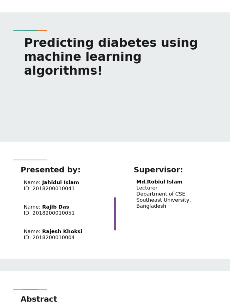 Machine Learning for Diabetes Prediction | PDF | Machine Learning ...