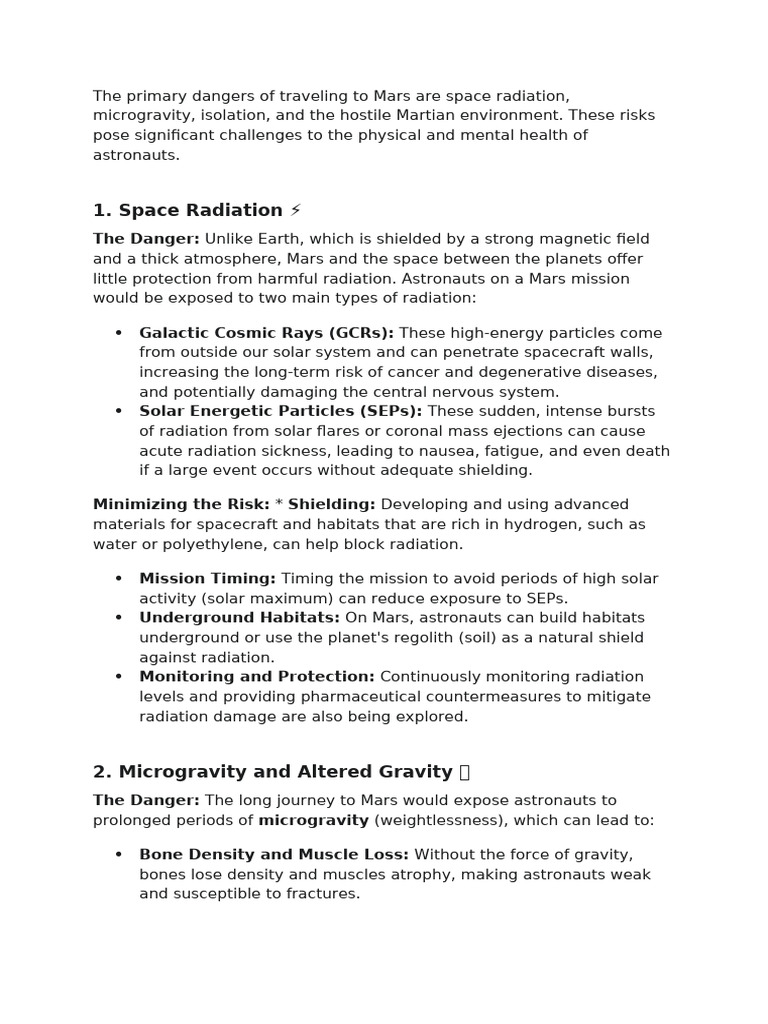 Dangers of Mars Travel for Astronauts | PDF | Weightlessness | Outer Space