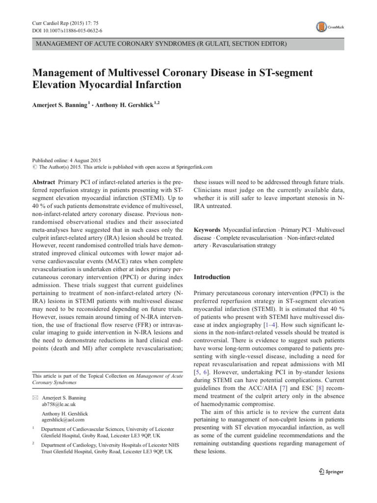 Management of Multivessel Coronary Disease in ST-segment | PDF ...