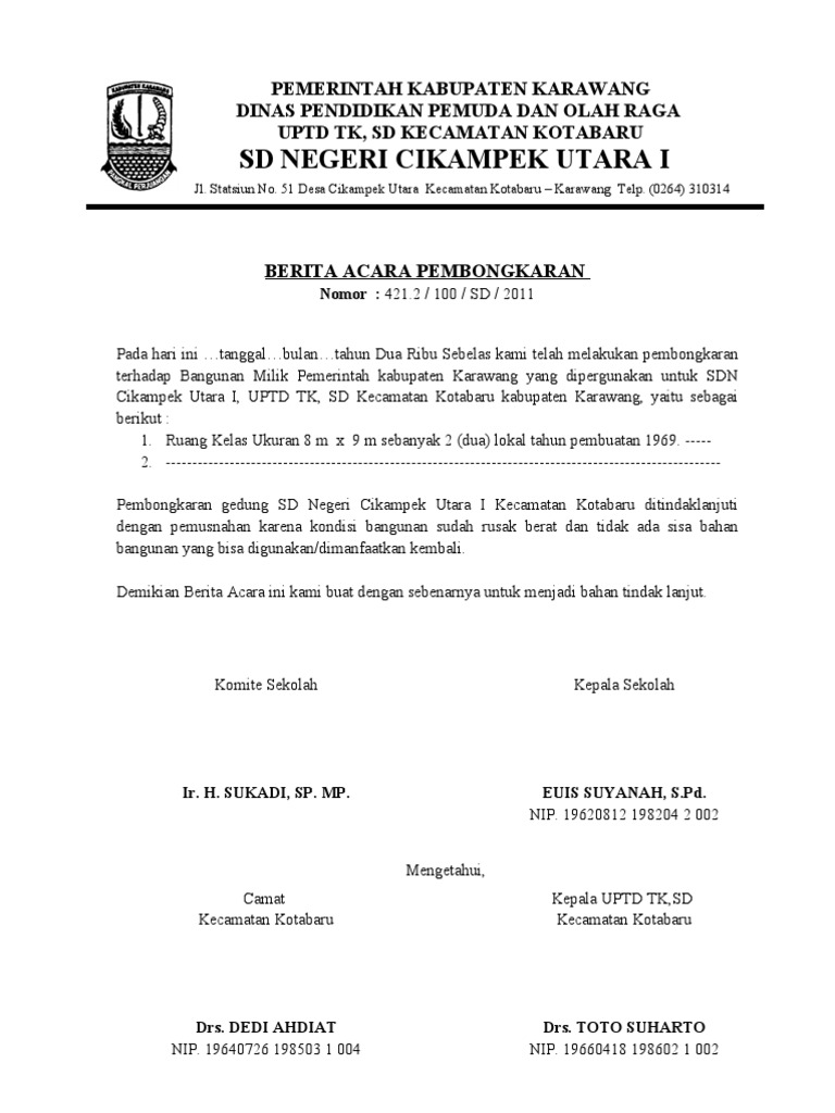 Berita Acara Pembongkaran