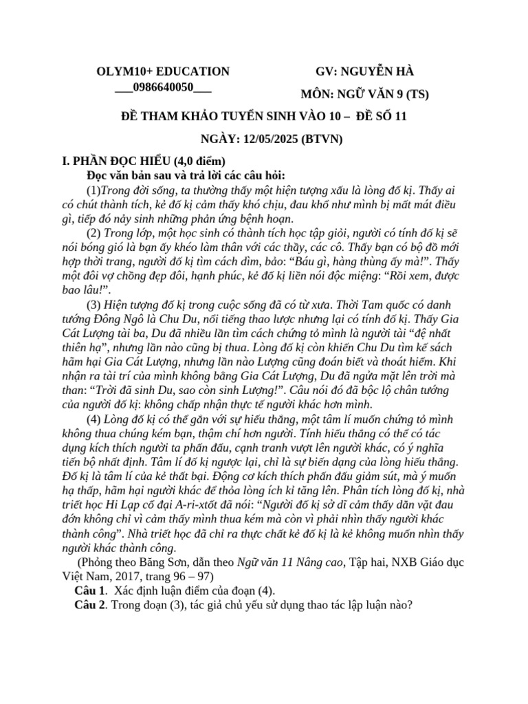 De 11 - Dap An | PDF