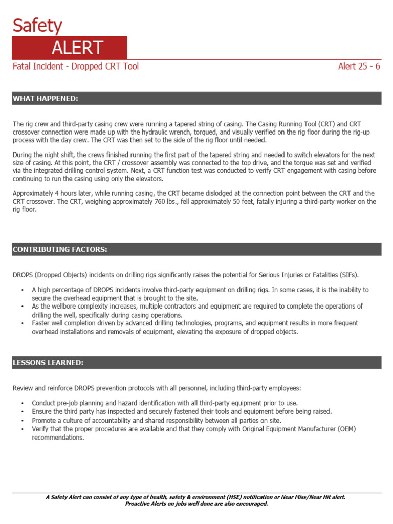 Fatal Dropped CRT Tool Incident Report | PDF | Occupational Safety And ...