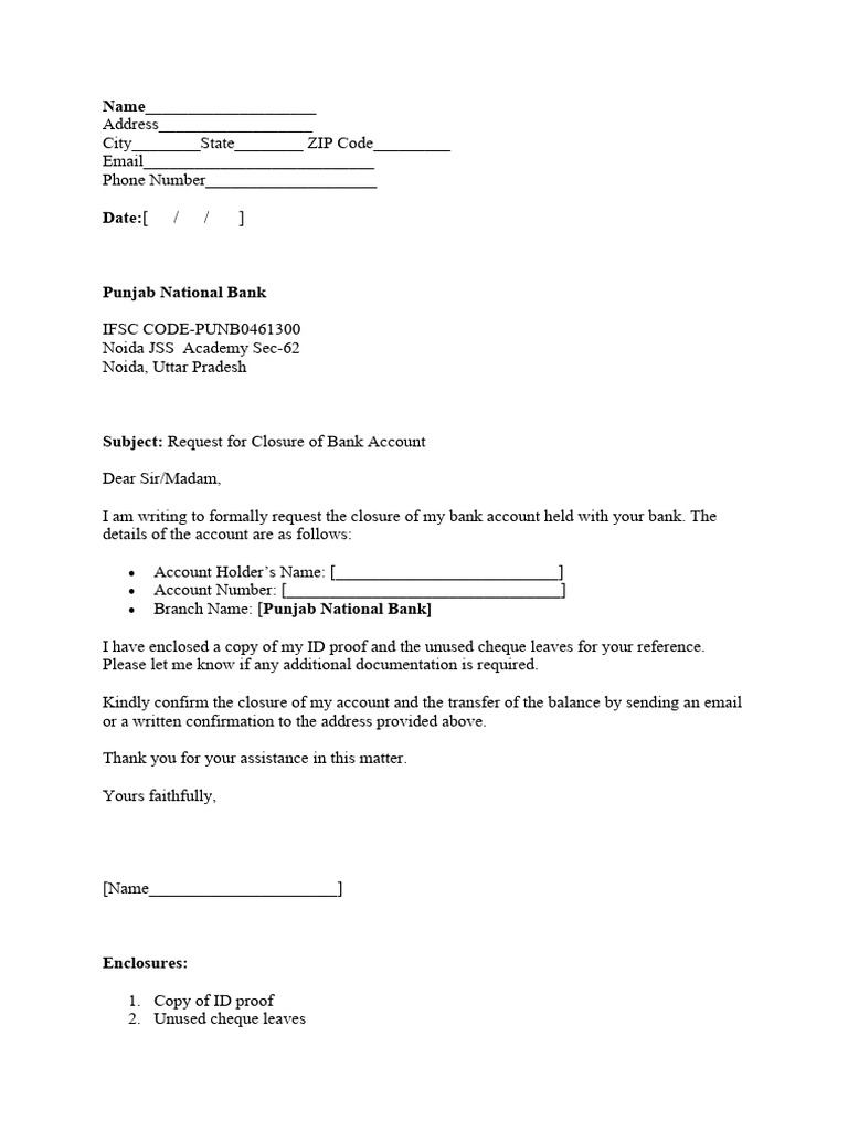 PNB Bank Account Closure Request Form | PDF