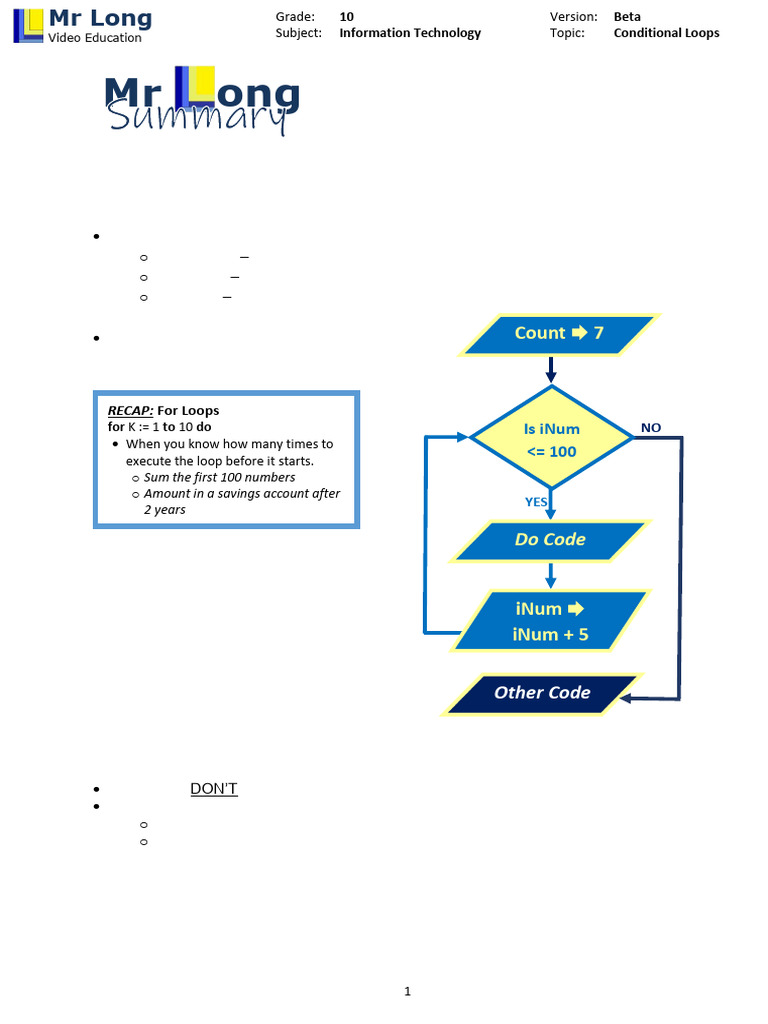 Conditional Loops MR Long Summary | PDF | Control Flow | Software ...
