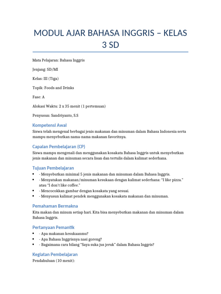 Kosakata Makanan Dalam Bahasa Inggris Pdf