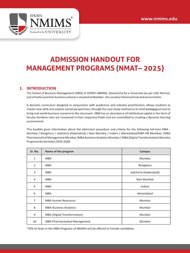NMIMS MBA Admission Guide 2026-2028 | PDF