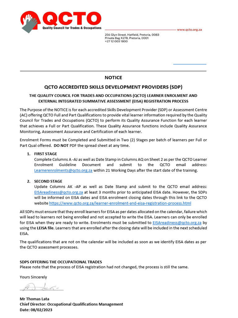 QCTO Skills Programme Enrolment Process | PDF