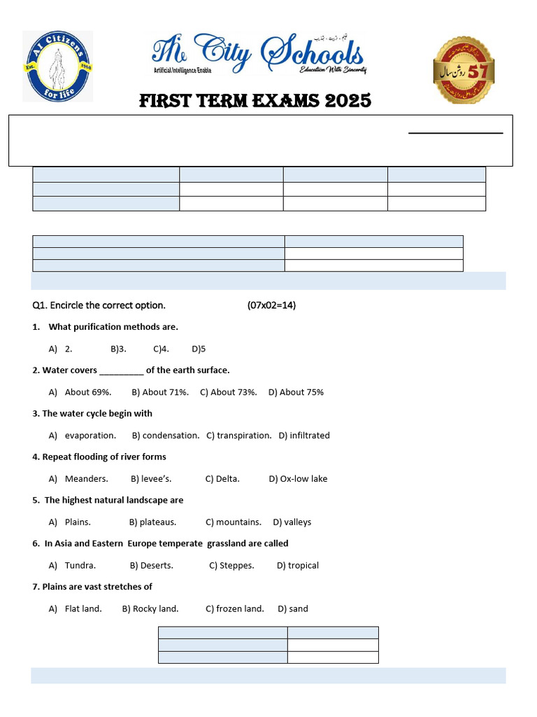Geography First Term Exam 2025 | PDF | Rain | River