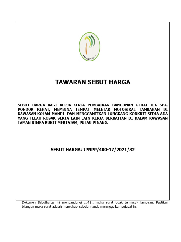 Contoh BQ Sebutharga Gerai | PDF