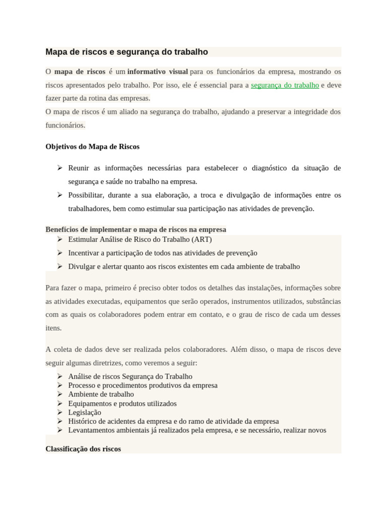 Mapa de Riscos: Segurança no Trabalho | PDF | Segurança e saúde ...