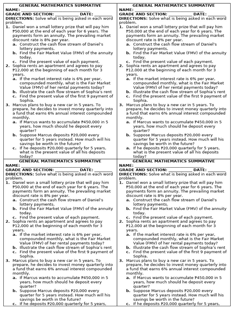Summative Cash Flow, Gen. Annuity | PDF | Present Value | Interest