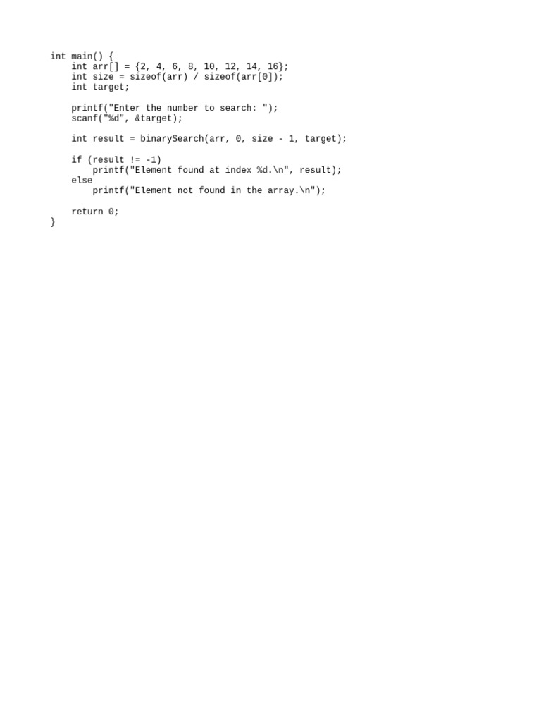 Binary Search in C Program Example | PDF