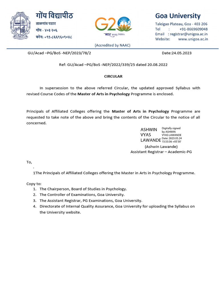 Updated MA Psychology Syllabus 2023 | PDF | Mental Disorder | Psychotherapy