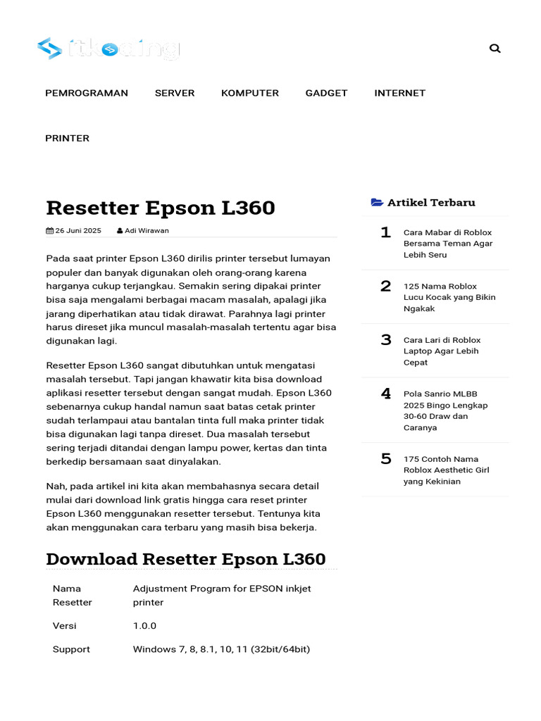 Cara Reset Printer Epson L360 | PDF