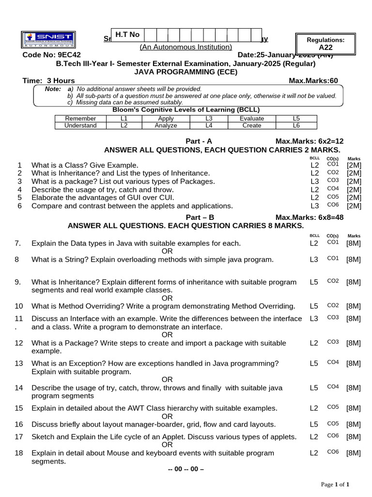 Java Programming Exam Paper 2025 | PDF | Computer Science | Computing