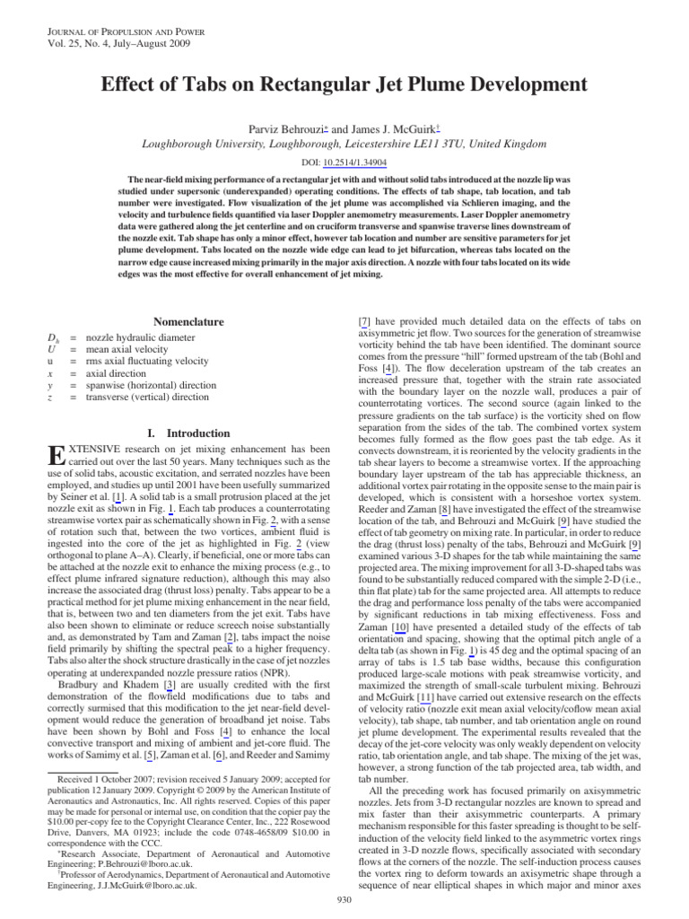 Impact of Tabs on Jet Plume Mixing | PDF | Vortices | Jet Engine