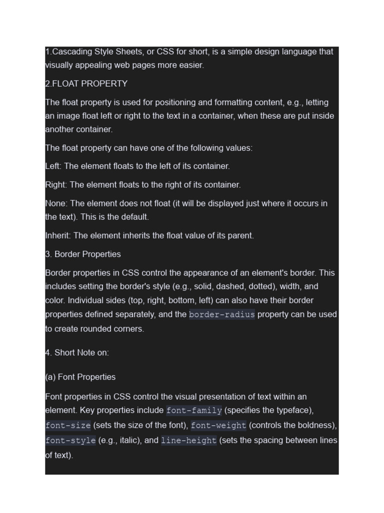 Q N A of Chapter 5 - HTML and CSS | PDF | Typefaces | Web Development