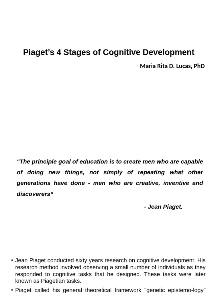 Piaget's 4 Stages of Cognitive Development | PDF | Behavioural Sciences ...