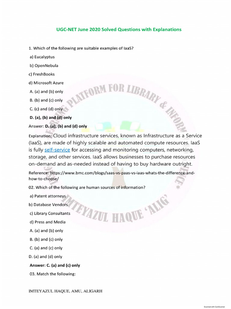 UGC NET June 2020 Solved Questions With Explanations by Imteyazul | PDF