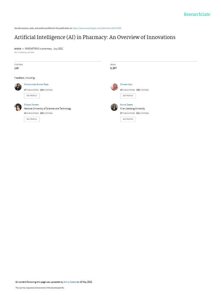 AI Innovations in Pharmacy Overview | PDF | Artificial Intelligence ...