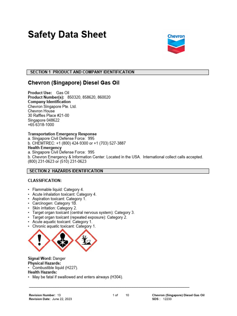 Chevron (Singapore) Diesel Gas Oil 12233 (UPDATE JUNE 2023) | PDF ...