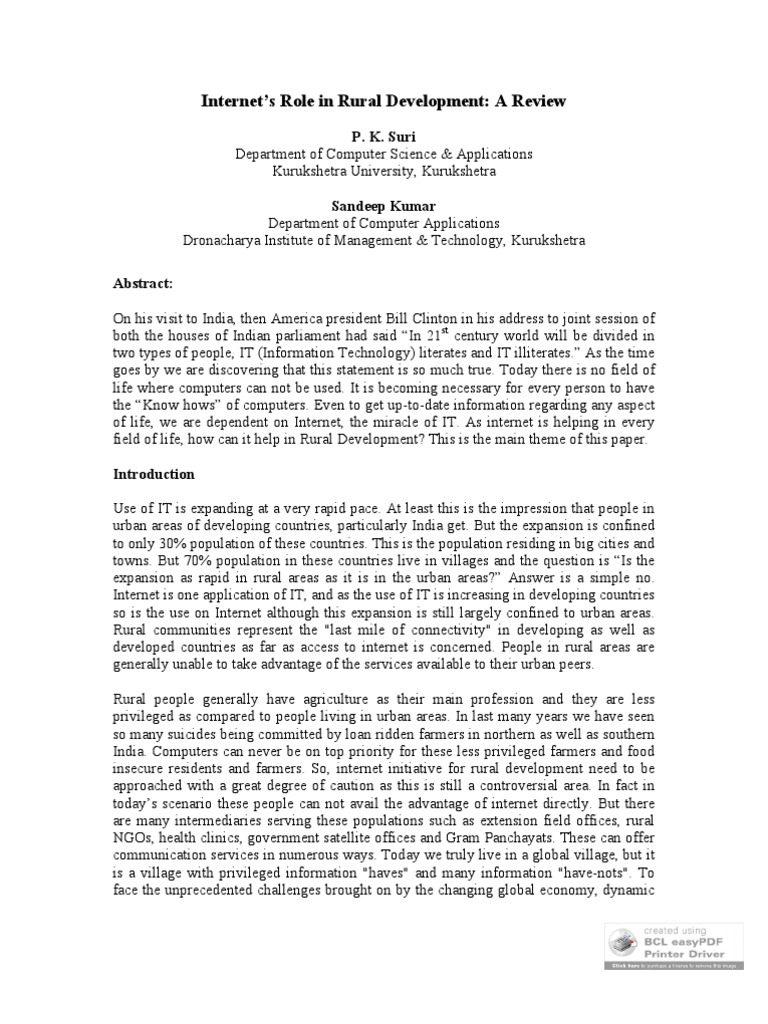 Internet Connectivity in Rural Development | PDF | Public Switched ...