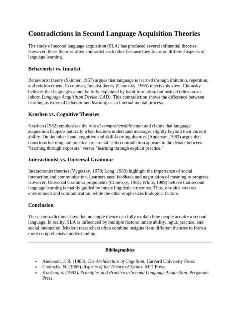 Contradictions in SLA Theories Explained | PDF | Language Acquisition ...