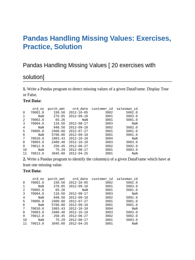 Pandas Missing Values Exercises | PDF | Interpolation | Numerical Analysis