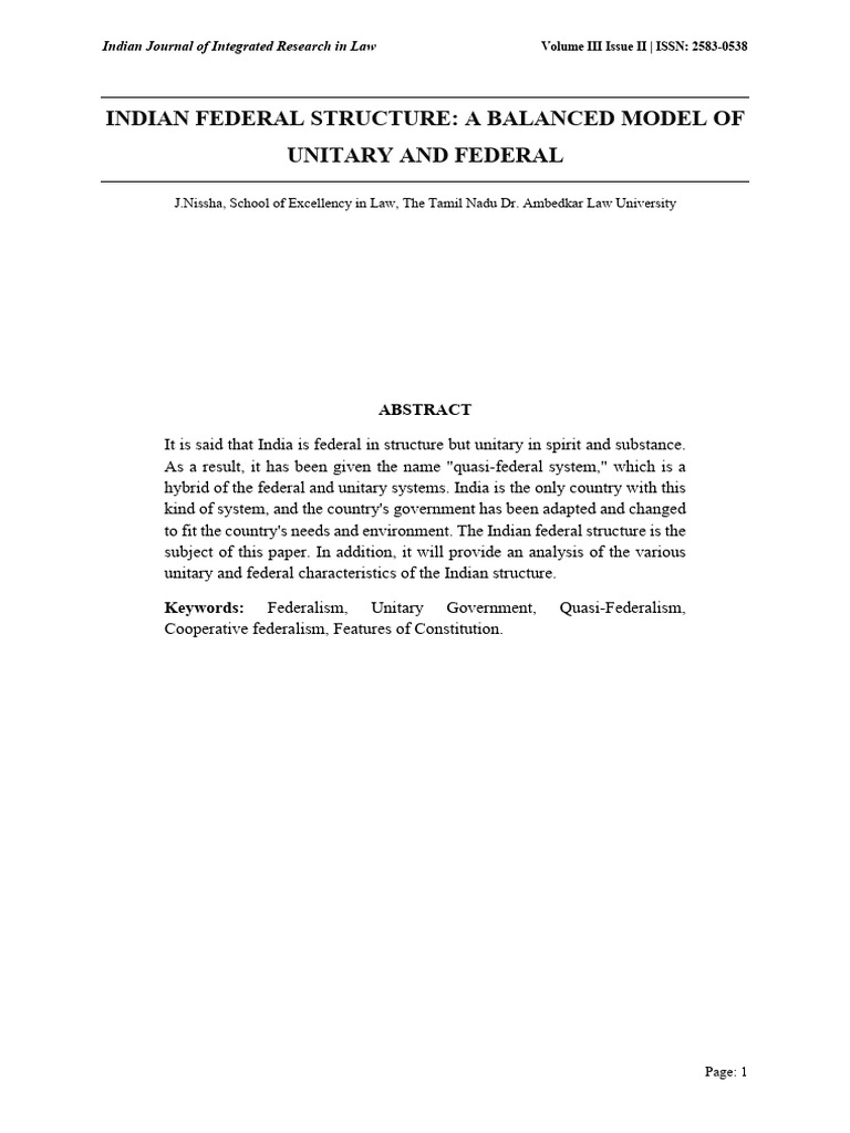 Indian Federal Structure: Quasi-Federal Model | PDF | Constitution ...