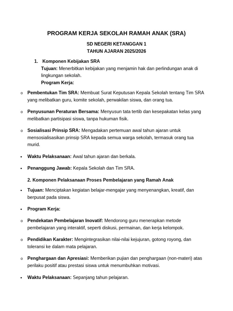 Program Kerja SRA SD Ketanggan 2025/2026 | PDF