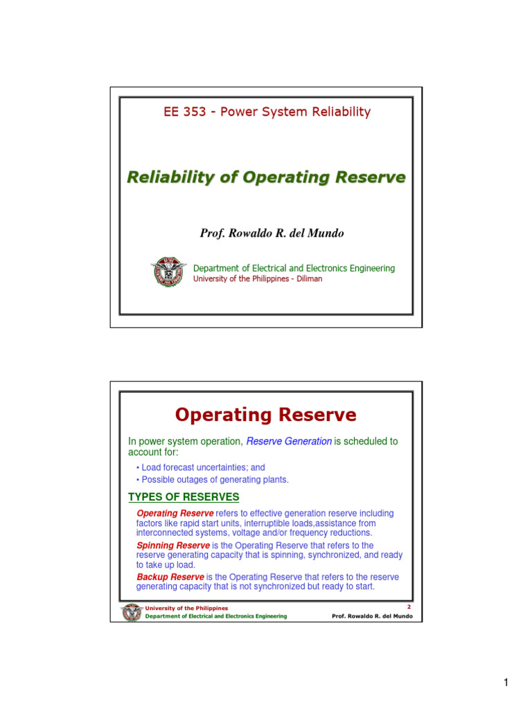 Power System Reliability: Operating Reserve | PDF | Risk | Probability