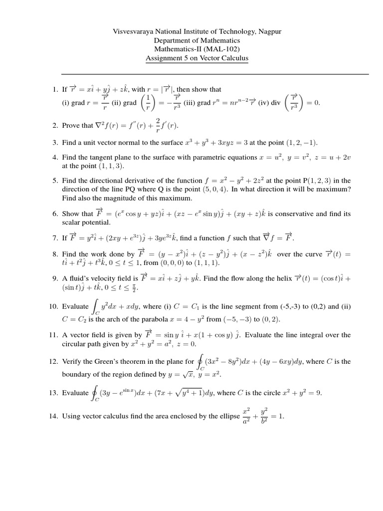 Vector Calculus Assignment MAL-102 | PDF | Flux | Differential Geometry