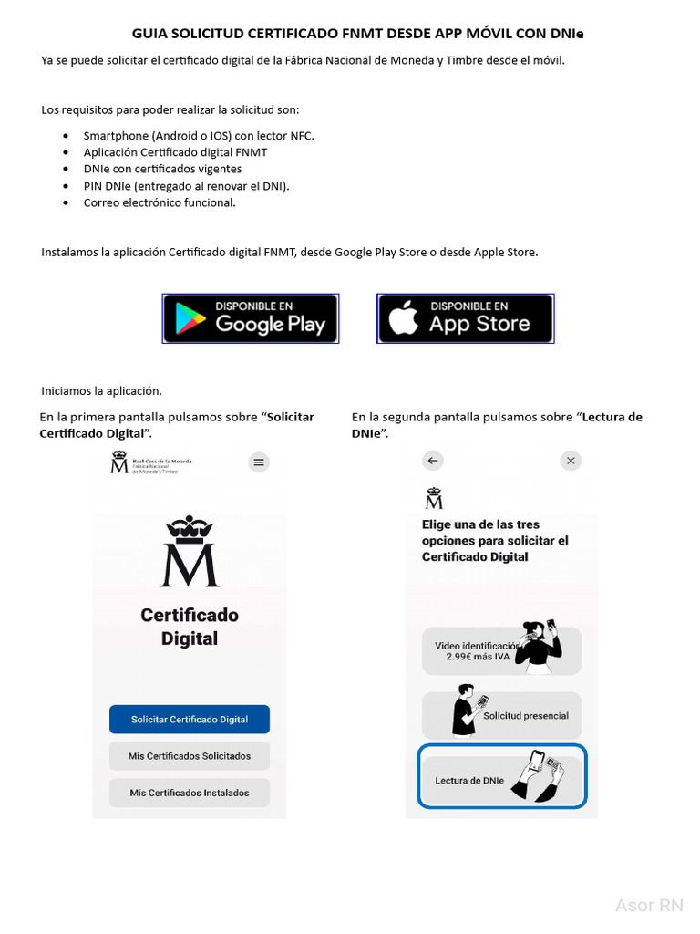 Solicitud de Certificado FNMT con DNIe | PDF | Aplicación movil ...