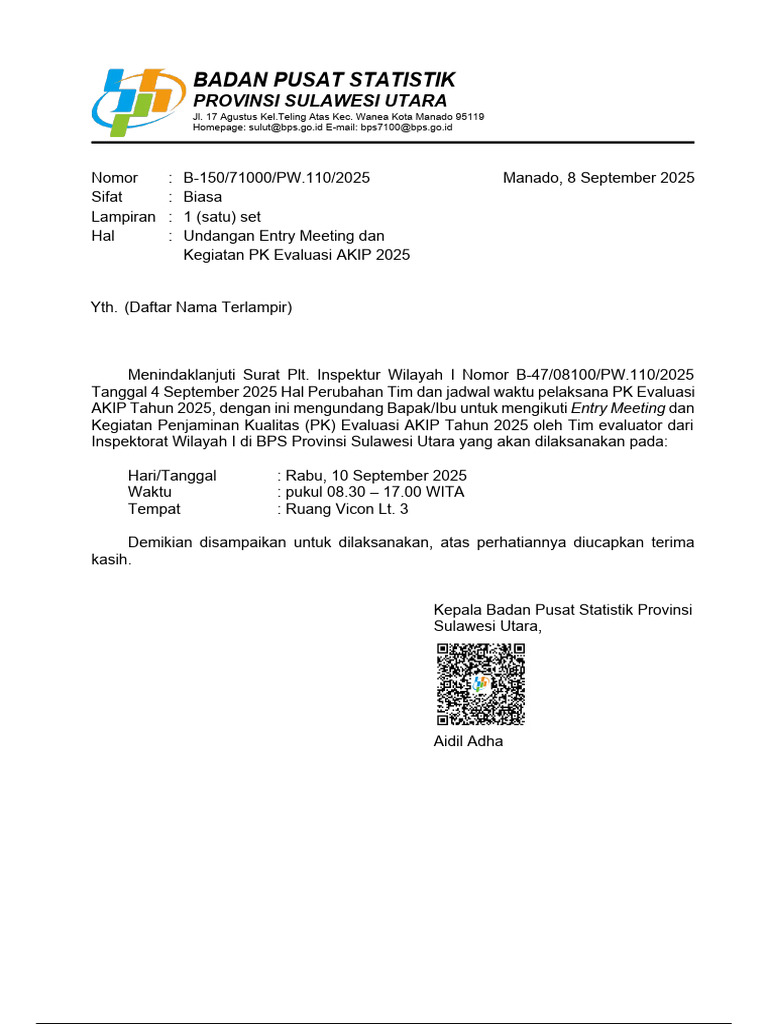 Undangan Entry Meeting Evaluasi AKIP 2025 | PDF