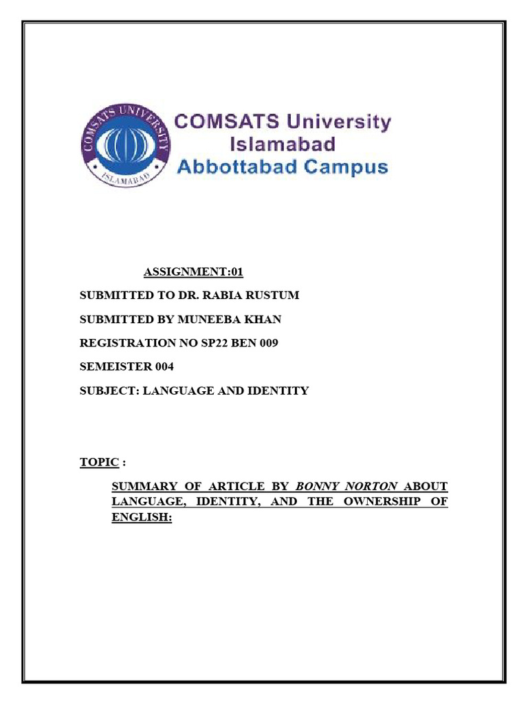 Muneeba Assignment On Ownerhip of English | PDF | Identity (Social ...