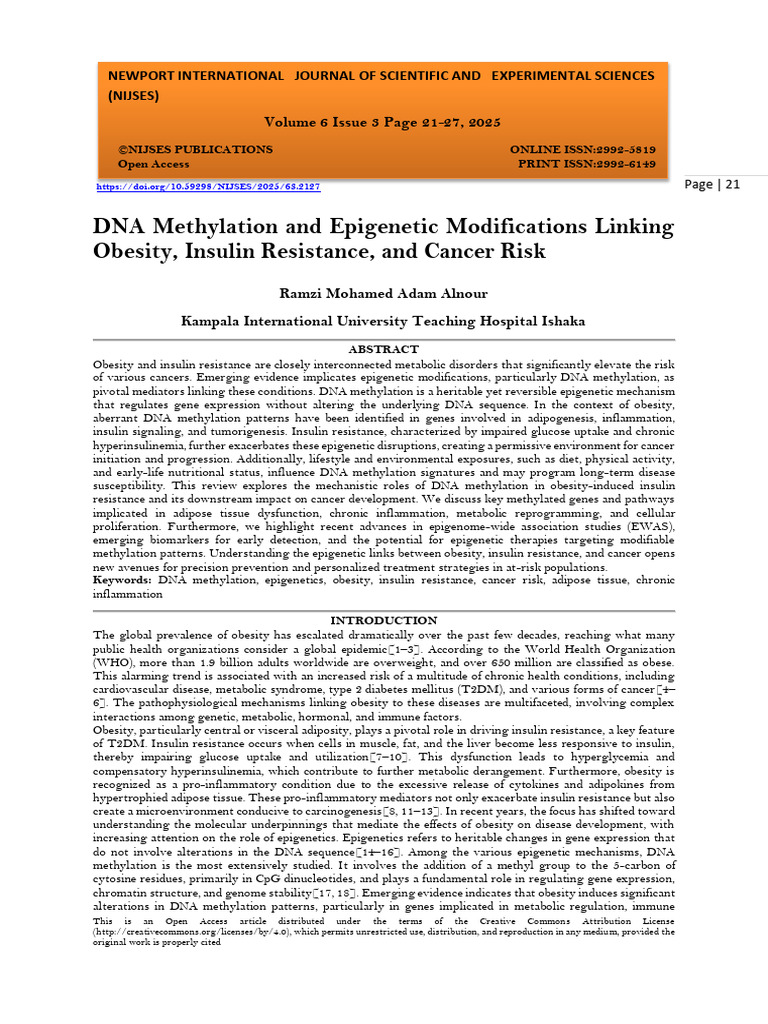 DNA Methylation in Obesity and Cancer | PDF | Dna Methylation | Epigenetics