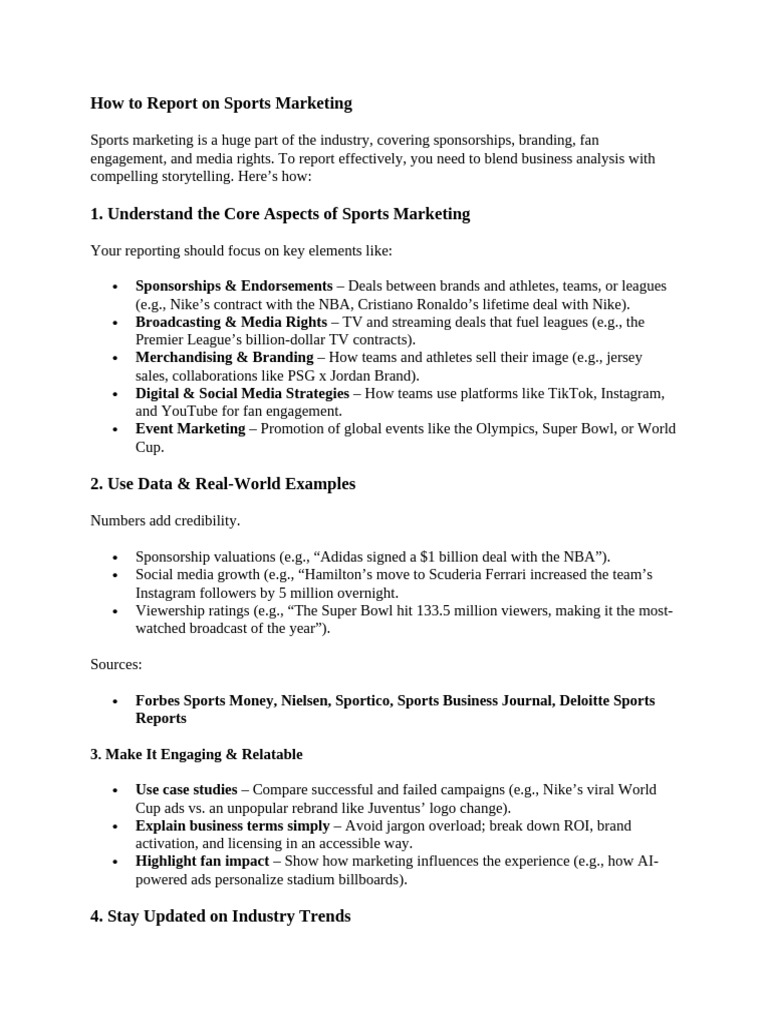 Sports Marketing Reporting Guide | PDF | Sports | Economics